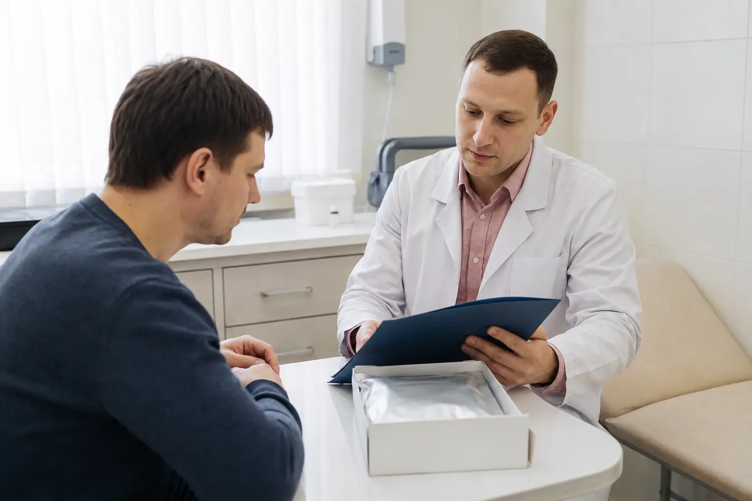 Врач стоит возле капельницы